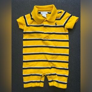 New without tags, RL polo onesie 6M yellow with navy and white stripes